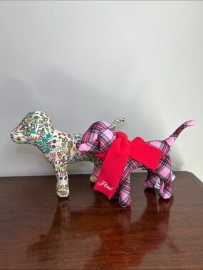 Lot of 2 Victoria's Secret Pink Cloth Dogs Graffiti Love Plaid Holiday